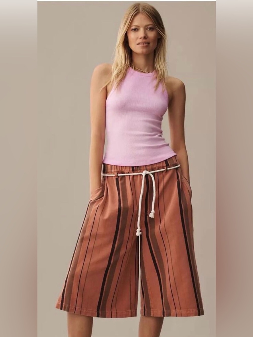 NWT Anthropologie PILCRO Cropped PJ Wide-Leg Jeans Striped Oversized XL